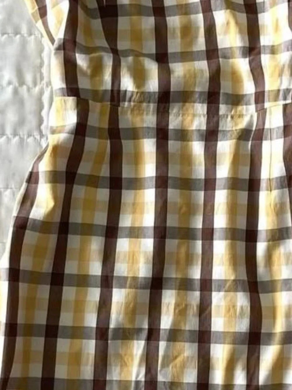 Yellow Brown Plaid Dress Sleeveless A-Line Vintage Style - Picture 2 of 5